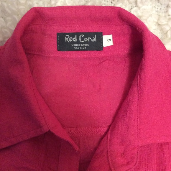 Red Coral hot pink button up blouse with tie - Picture 8 of 9